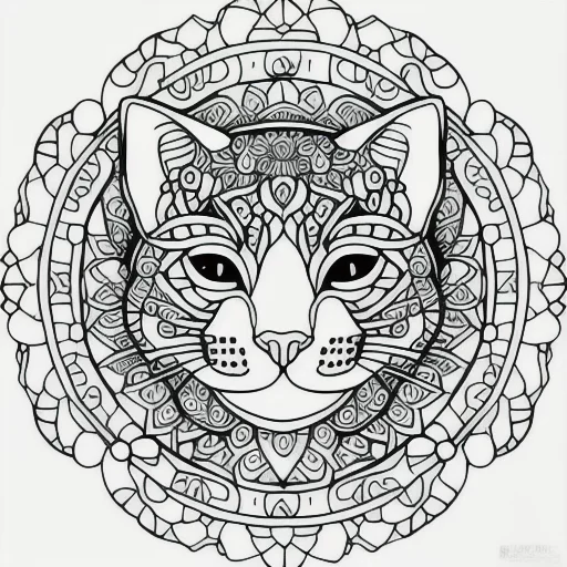 2301021838-(coloring page), mandala, realistic cat, uncolorized, black and white, thin lines, empty spaces, masterpiece, square page.webp
